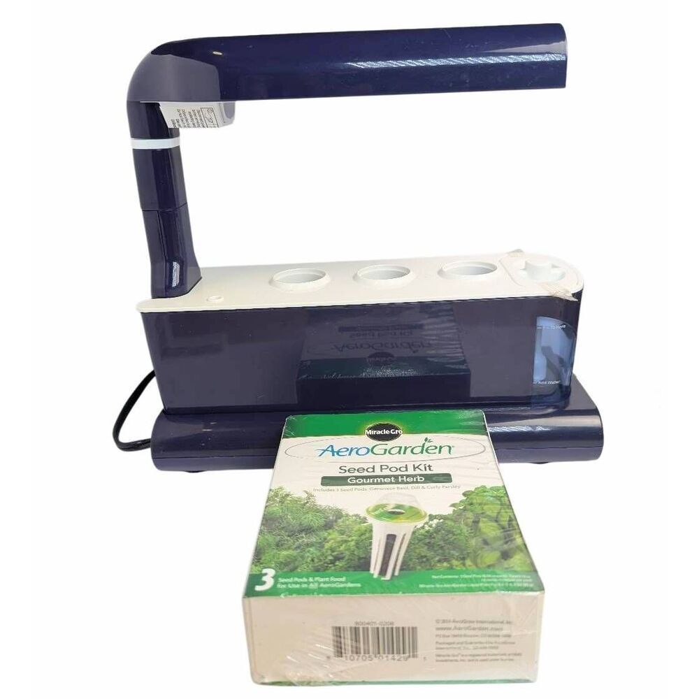 Aerogarden 100303 blue hydroponic countertop herb garden set sealed seed packet